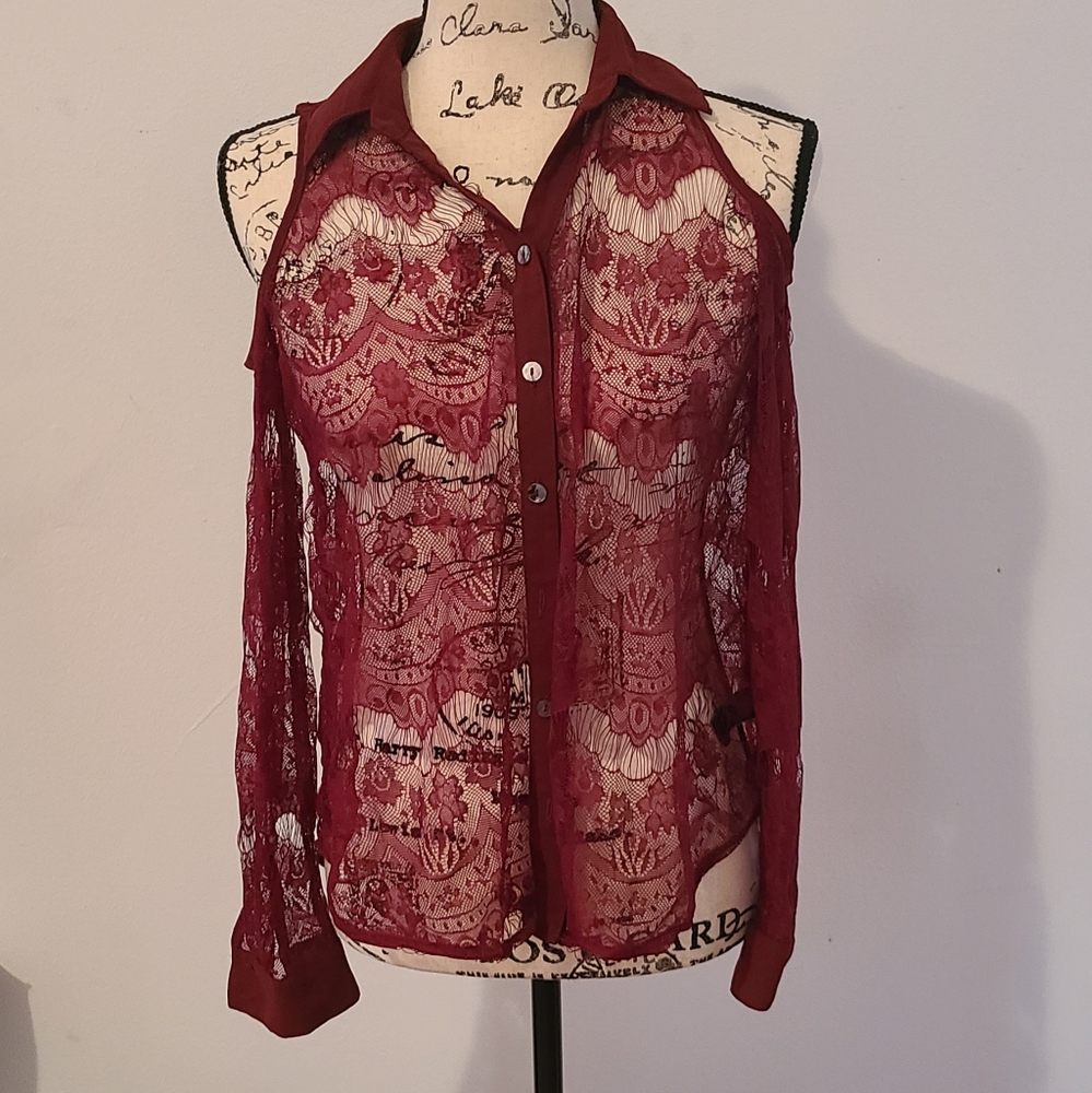 Wine red lace top
